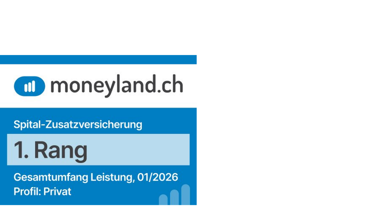moneyland.ch Siegel – Spital-Zusatzversicherung, 1. Rang, Gesamtumfang Leistung, 01/2026, Profil: Privat