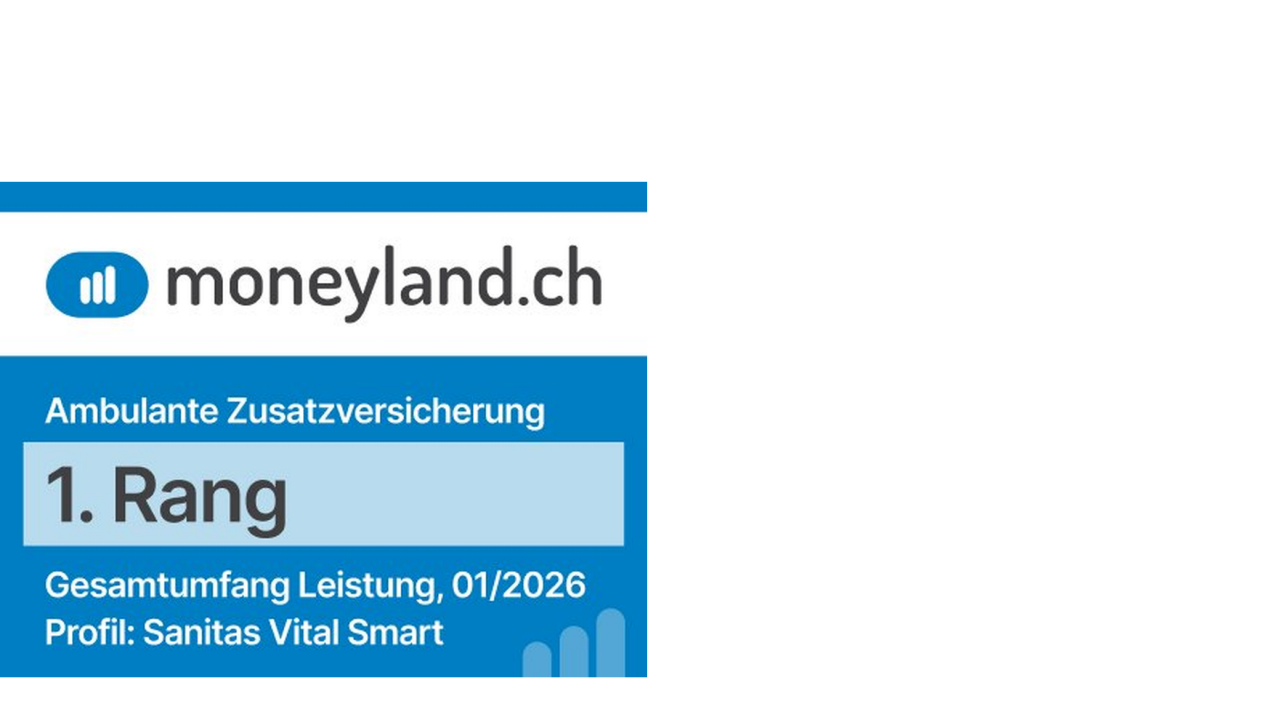 moneyland.ch Siegel – Ambulante Zusatzversicherung, 1. Rang, Gesamtumfang Leistung, 01/2026, Profil: Sanitas Vital Smart