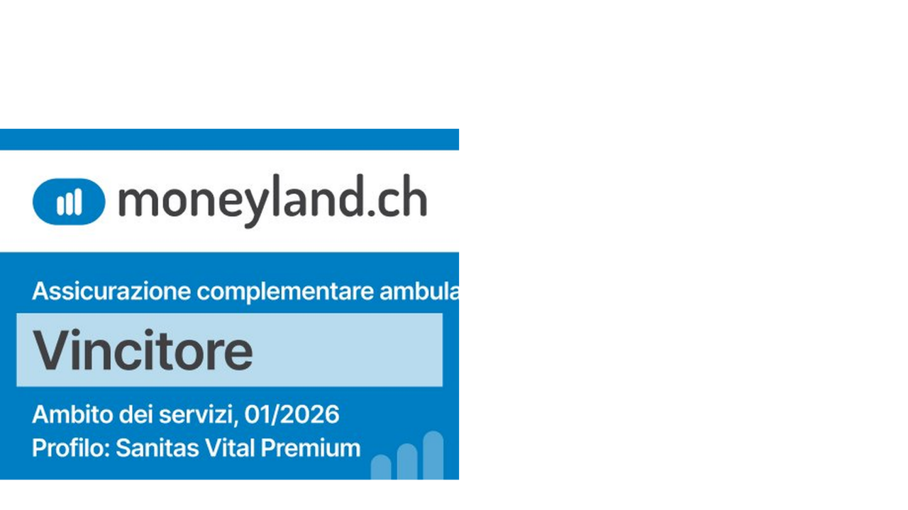Badge moneyland.ch – Assicurazione complementare ambulatoriale, Vincitore, Ambito dei servizi, 01/2026, Profilo: Sanitas Vital Premium
