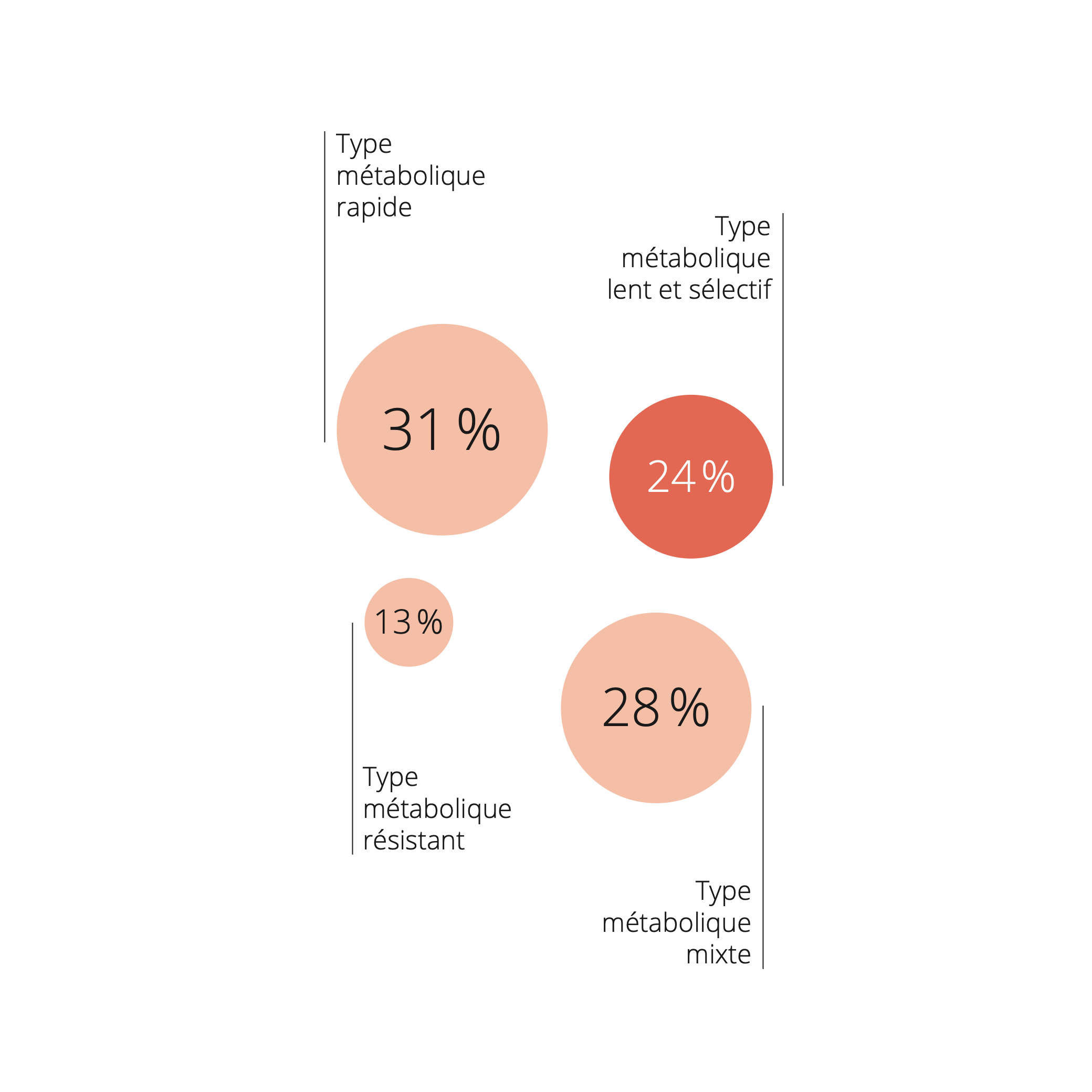 Infographie sur les types de métabolisme en Suisse, mettant l'accent sur le type de métabolisme sélectif et lent, auquel s'identifient 24 % des personnes interrogées.